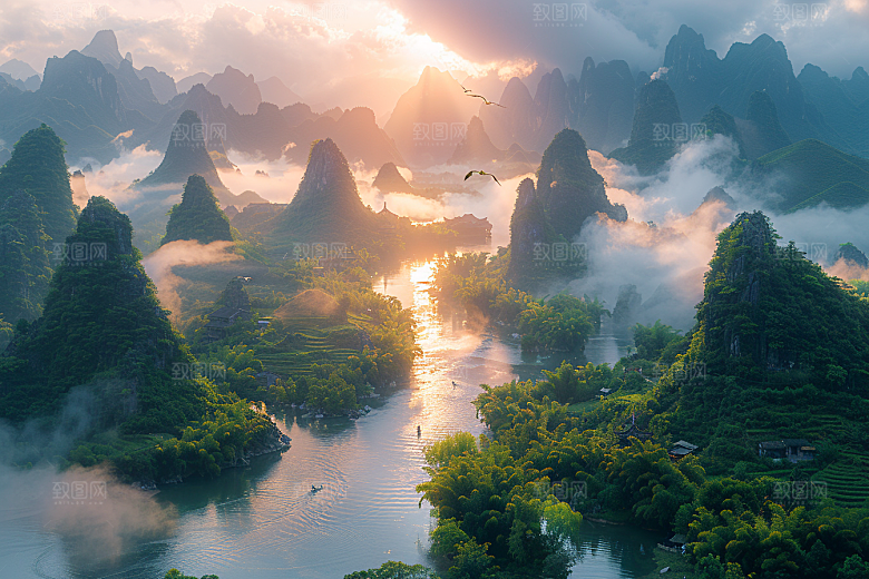 桂林山水唯美河流摄影图