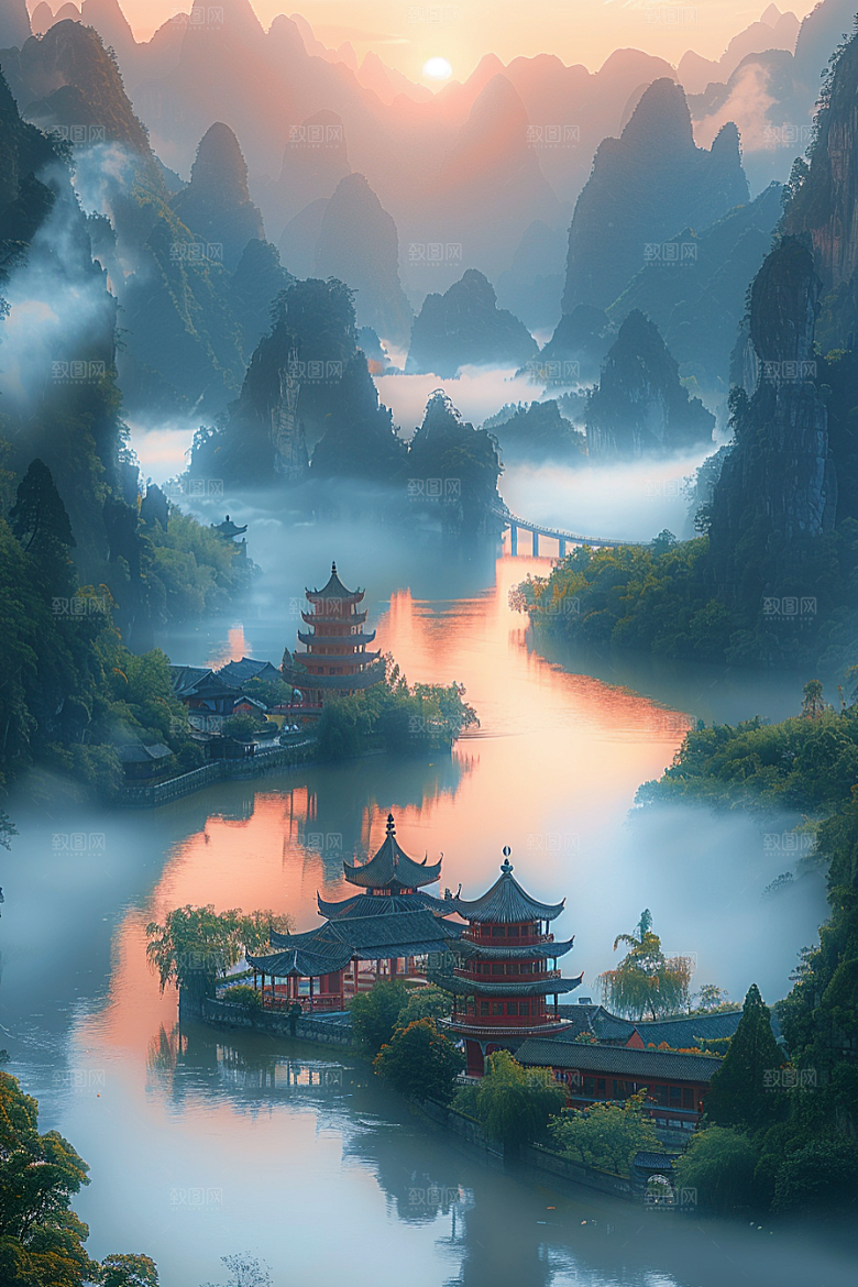 桂林山水漓江阳朔摄影图