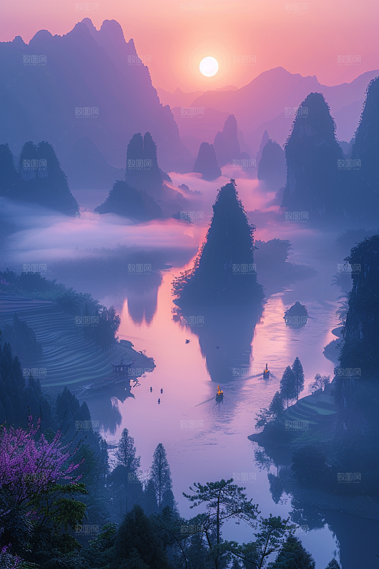 桂林山水广西河流摄影图