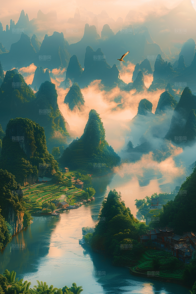 桂林山水阳朔大气摄影图