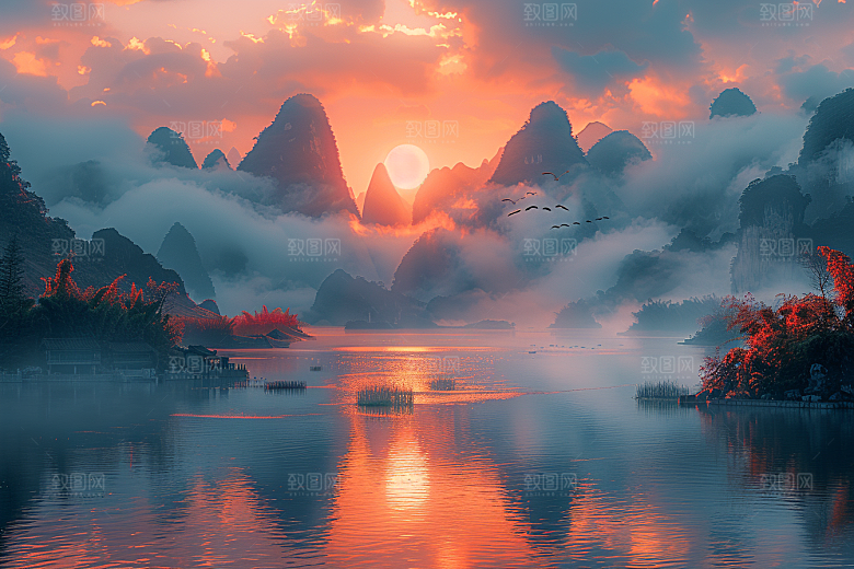 桂林山水阳朔唯美摄影图