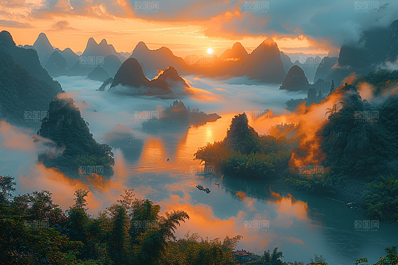 桂林山水自然阳朔摄影图