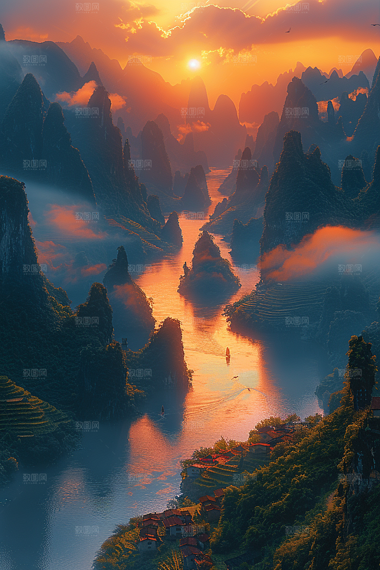 桂林山水漓江旅行摄影图