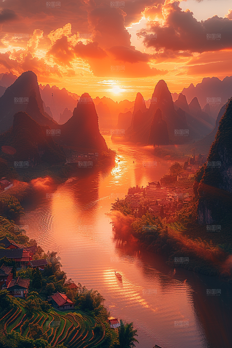 桂林山水河流风光摄影图
