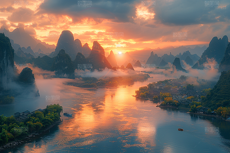 桂林山水风光河流摄影图