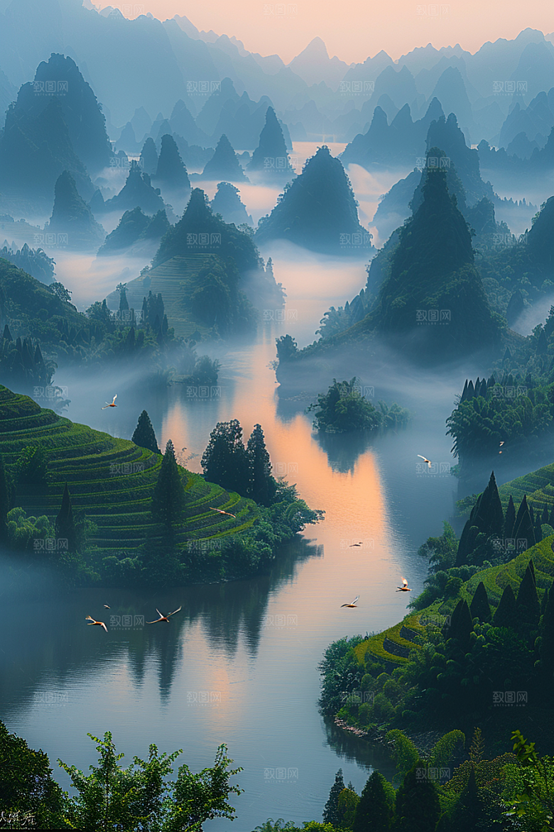 桂林山水旅游河流摄影图
