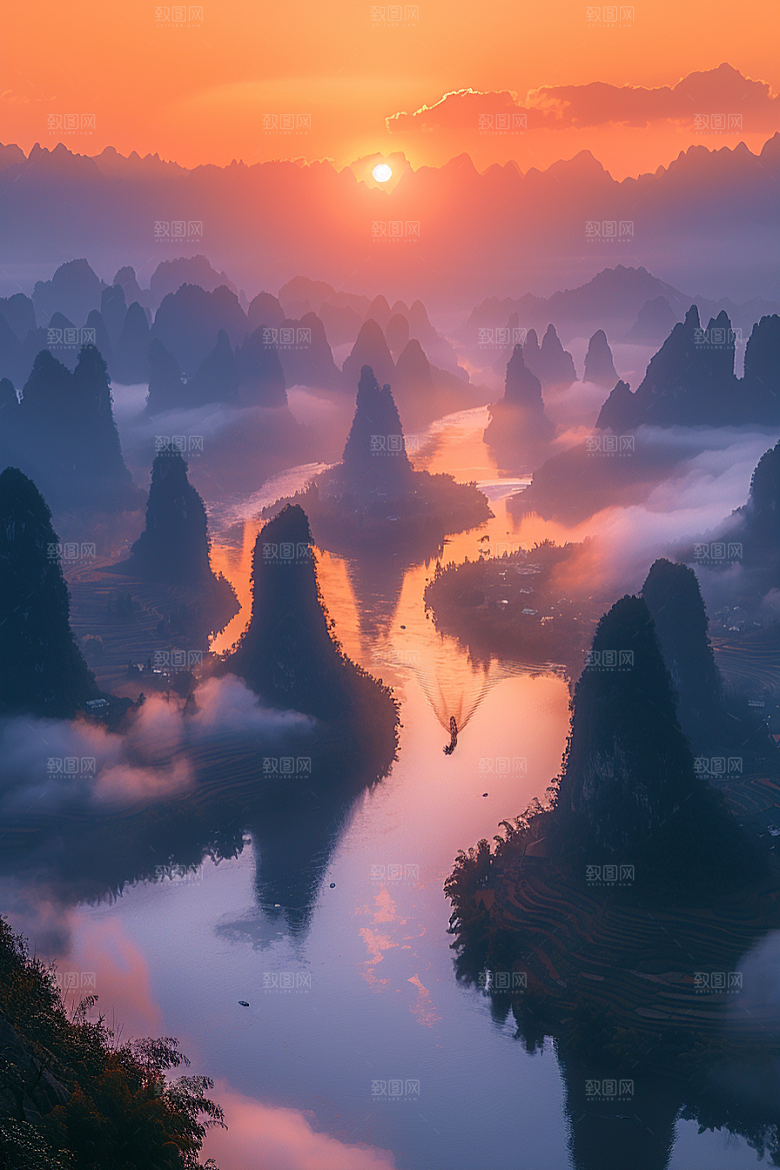 桂林山水喀斯特地貌阳朔摄影图