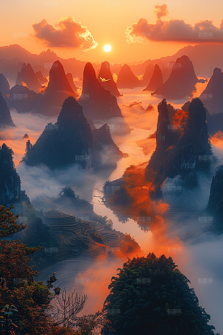 桂林山水旅游阳朔摄影图