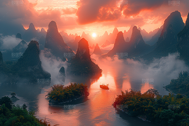桂林山水旅游阳朔摄影图