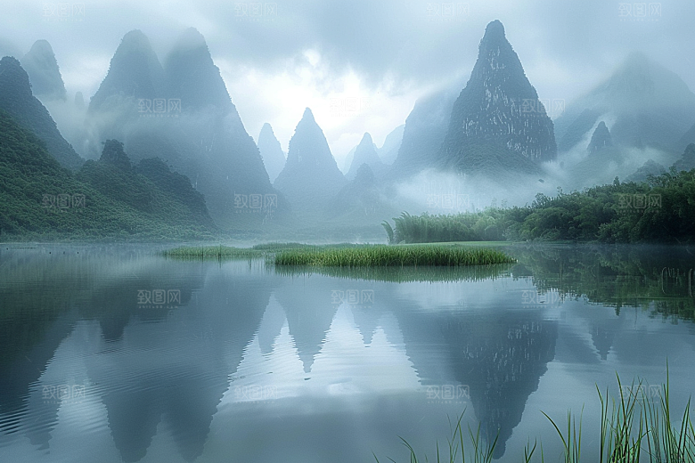 桂林山水阳朔河流摄影图