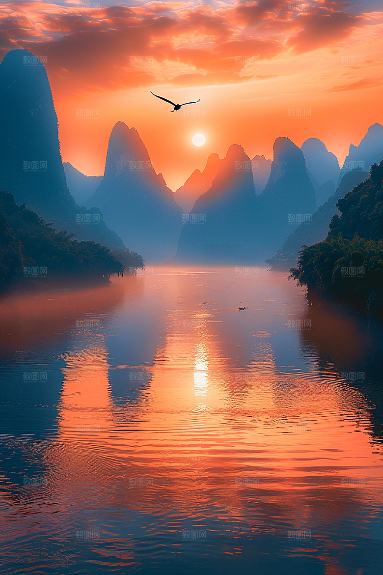 桂林山水阳朔大气摄影图