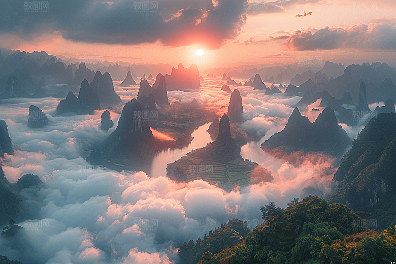 桂林山水广西河流摄影图