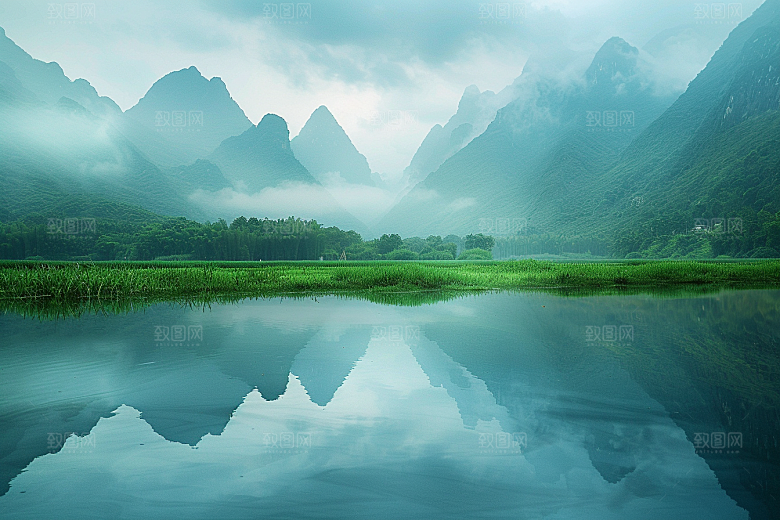 桂林山水喀斯特地貌唯美摄影图
