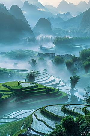 桂林山水河流漓江摄影图