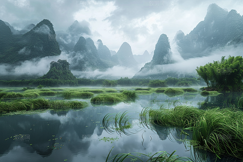 桂林山水风光河流摄影图