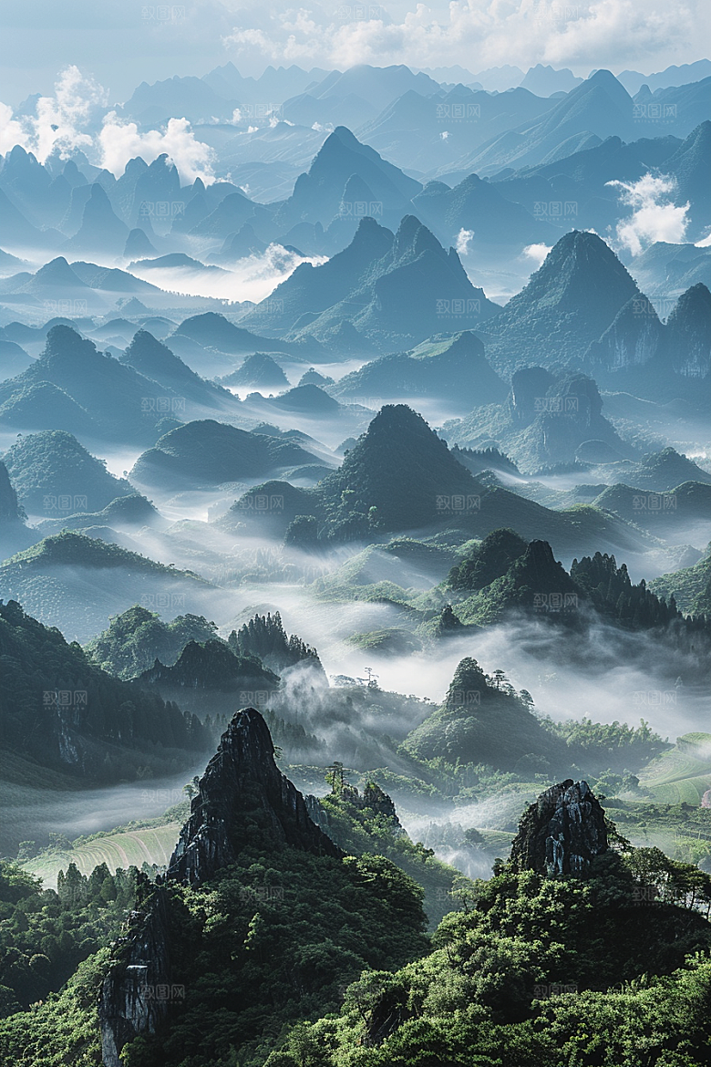 桂林山水阳朔喀斯特地貌摄影图