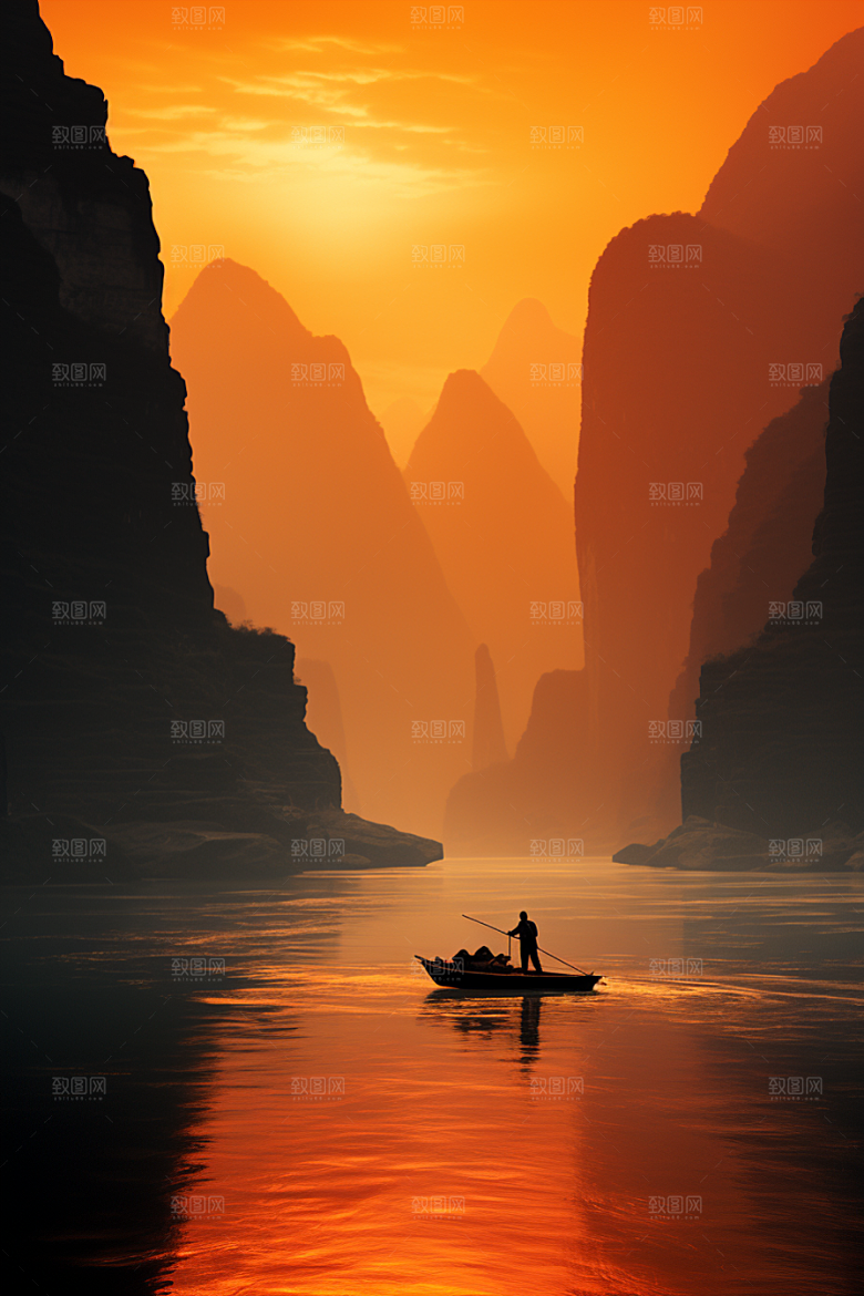 桂林山水阳朔河流摄影图