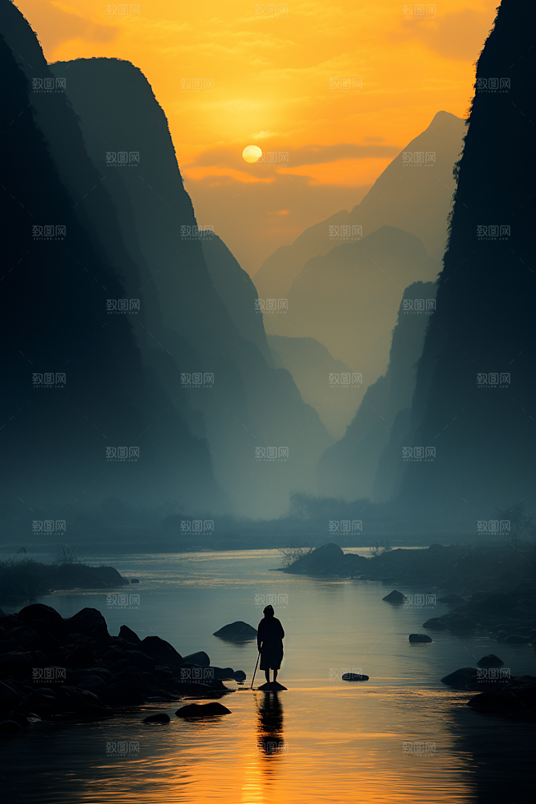 桂林山水喀斯特地貌漓江摄影图