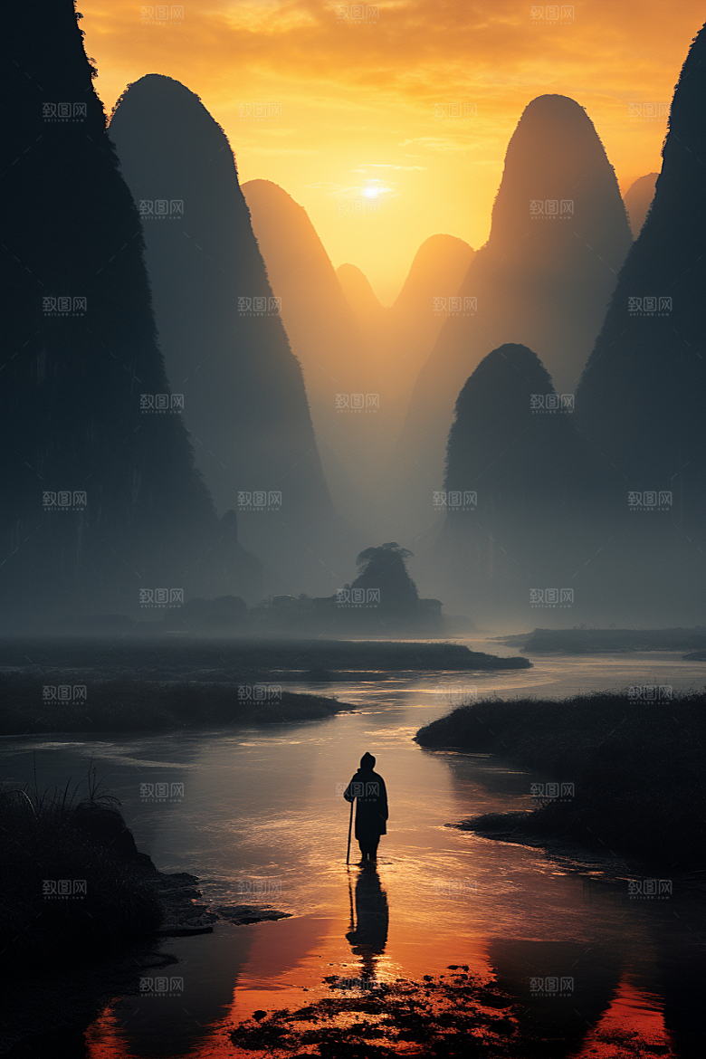 桂林山水大气漓江摄影图