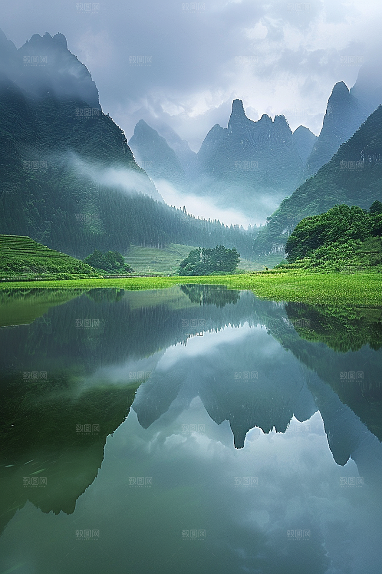 桂林山水喀斯特地貌精致摄影图