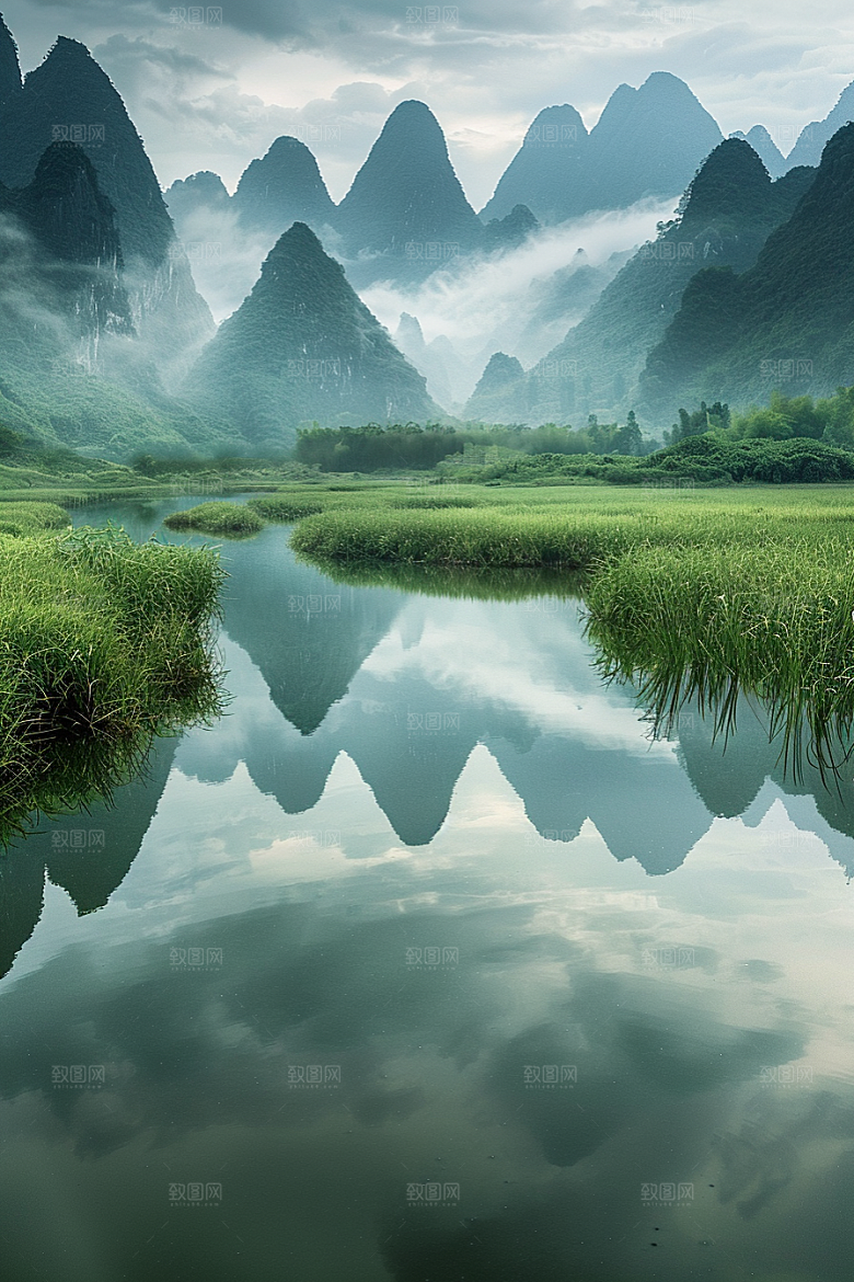 桂林山水河流阳朔摄影图