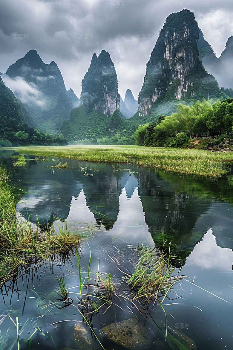 桂林山水漓江河流摄影图