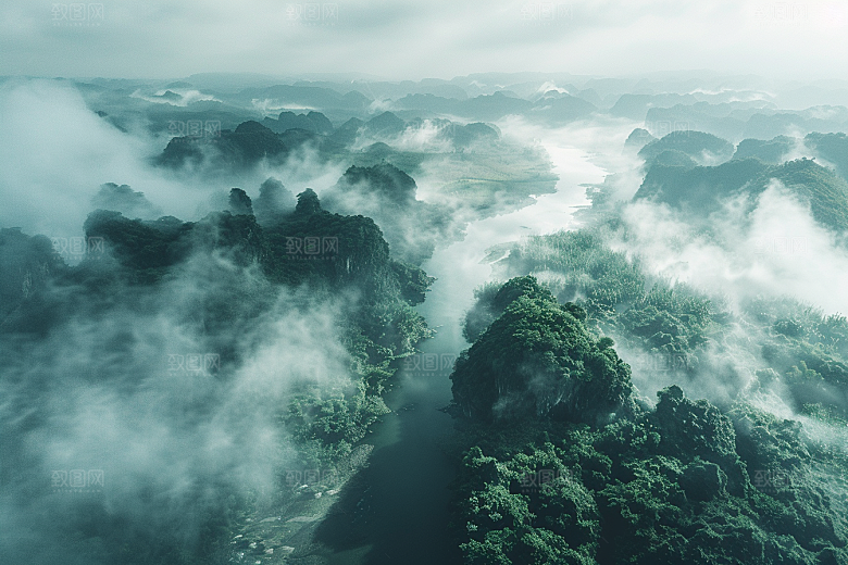 桂林山水喀斯特地貌自然摄影图