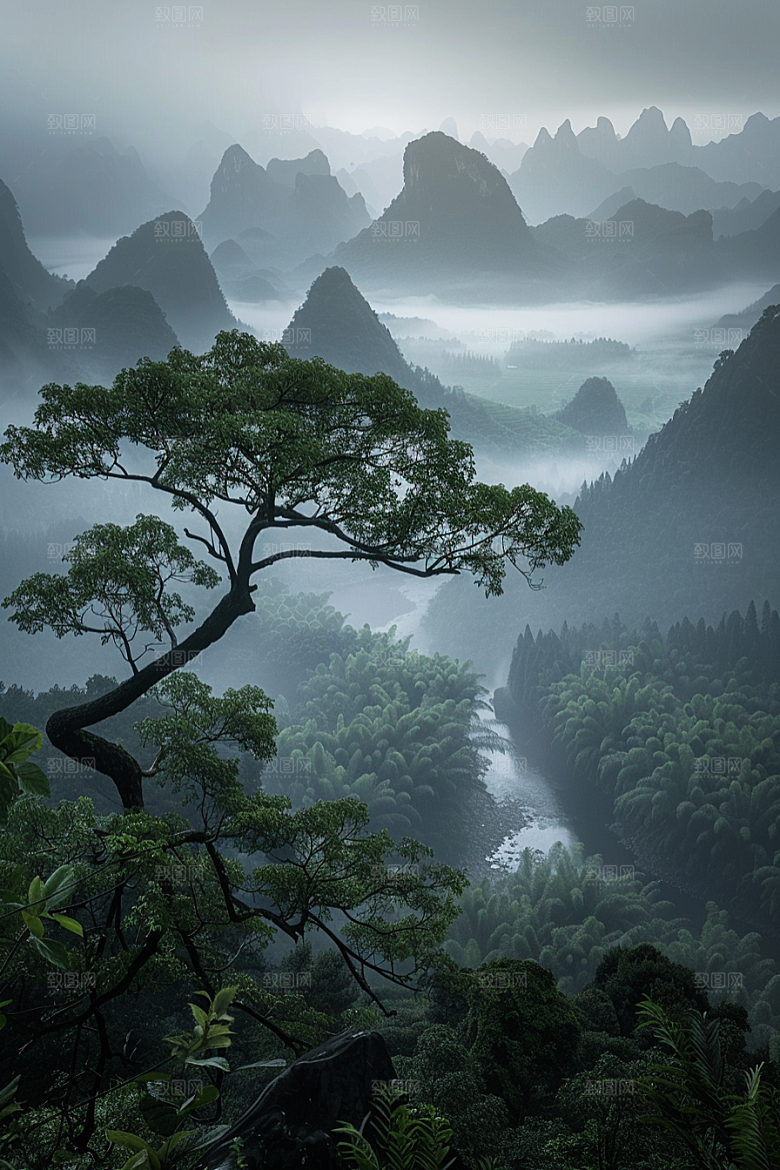桂林山水河流喀斯特地貌摄影图