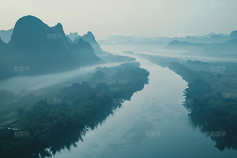 桂林山水阳朔河流摄影图