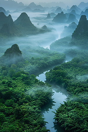 桂林山水喀斯特地貌唯美摄影图