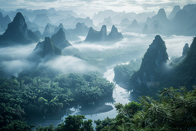 桂林山水喀斯特地貌阳朔摄影图