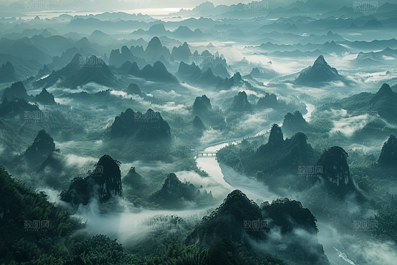 桂林山水河流阳朔摄影图
