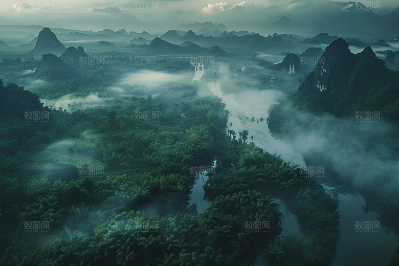 桂林山水漓江喀斯特地貌摄影图