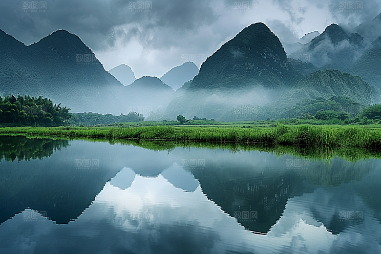 桂林山水阳朔漓江摄影图