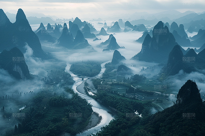 桂林山水喀斯特地貌阳朔摄影图