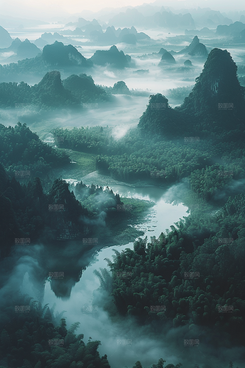 桂林山水河流风光摄影图