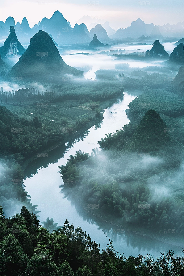 桂林山水自然喀斯特地貌摄影图