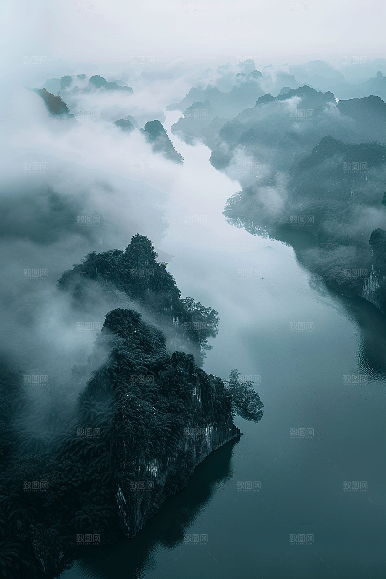 桂林山水河流喀斯特地貌摄影图