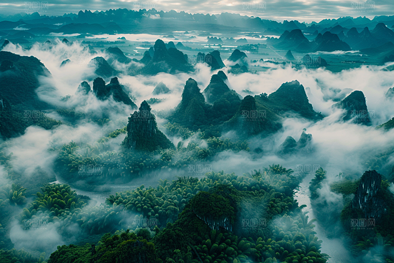 桂林山水河流风光摄影图