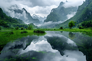 桂林山水阳朔河流摄影图