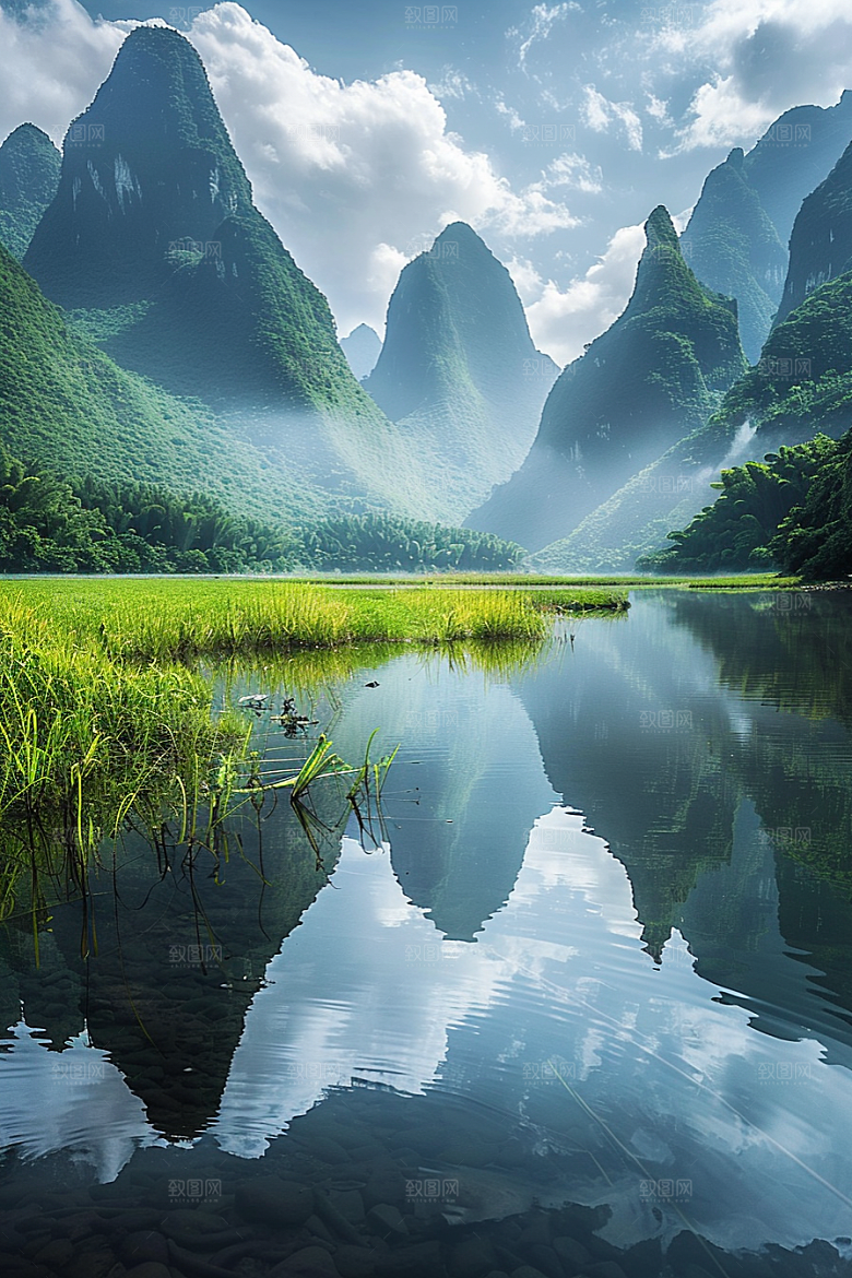 桂林山水旅游喀斯特地貌摄影图