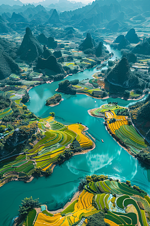 桂林山水旅行喀斯特地貌摄影图