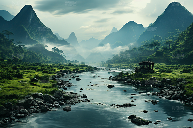 桂林山水河流旅游摄影图