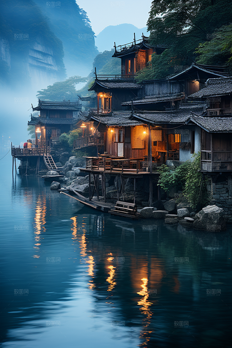 桂林山水喀斯特地貌河流摄影图
