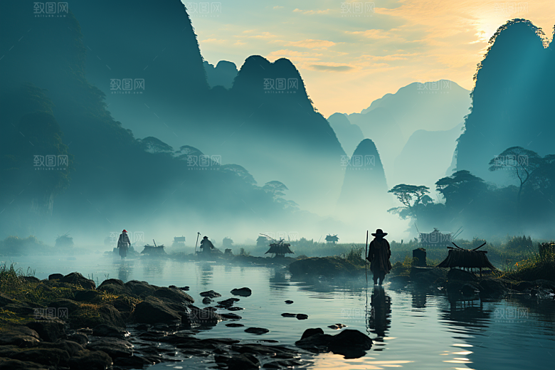 桂林山水精致漓江摄影图