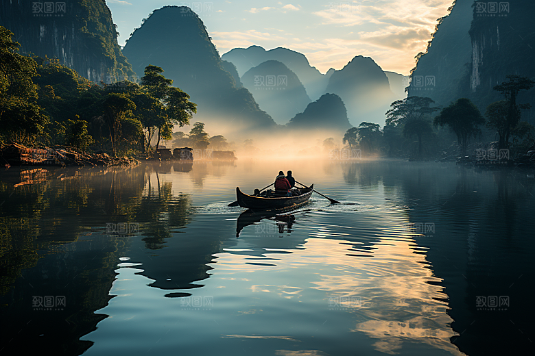 桂林山水河流阳朔摄影图