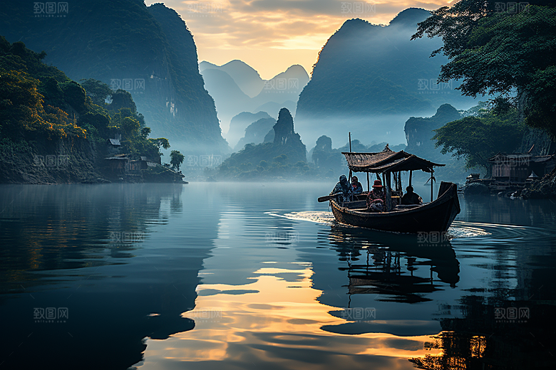 桂林山水河流广西摄影图