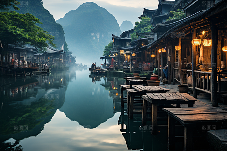 桂林山水漓江河流摄影图