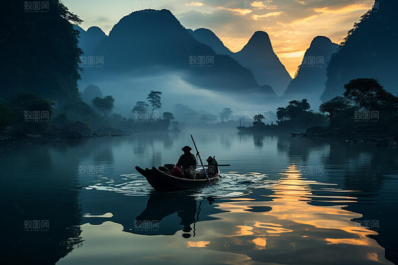 桂林山水河流阳朔摄影图