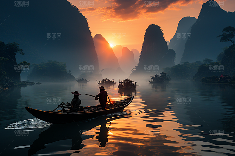 桂林山水自然喀斯特地貌摄影图